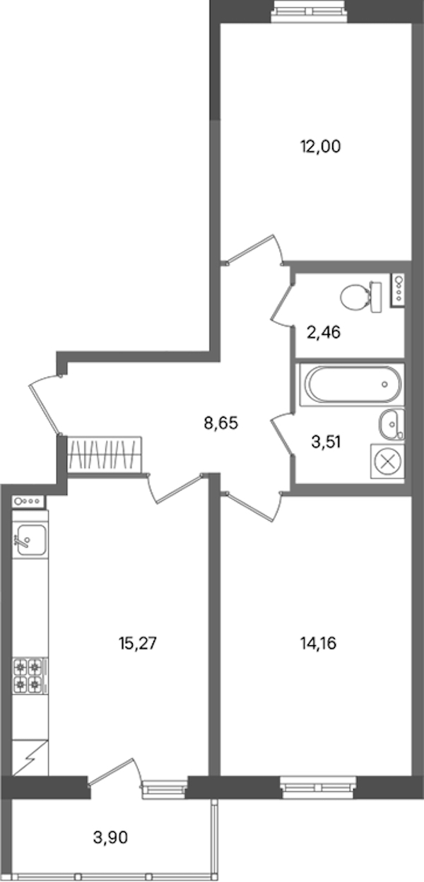 2-комнатная квартира 56.05 м², 1/11 эт., ЖК «ПАТИО. Уютный квартал»